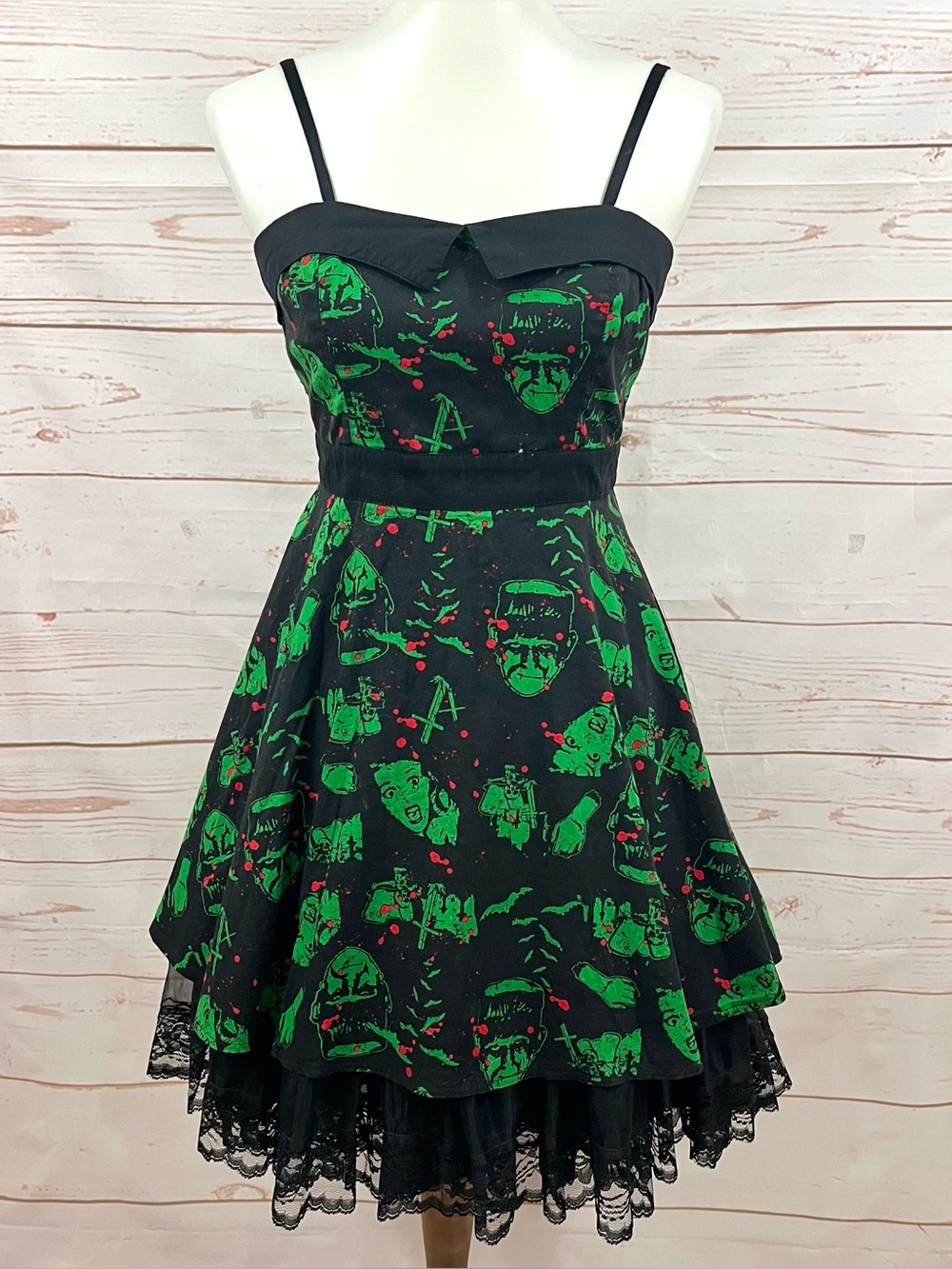 SOLD Hell Bunny Modcloth Frankenstein Goth Cemetary Sleeveless Retro Swing Dress - Picture 14 of 16